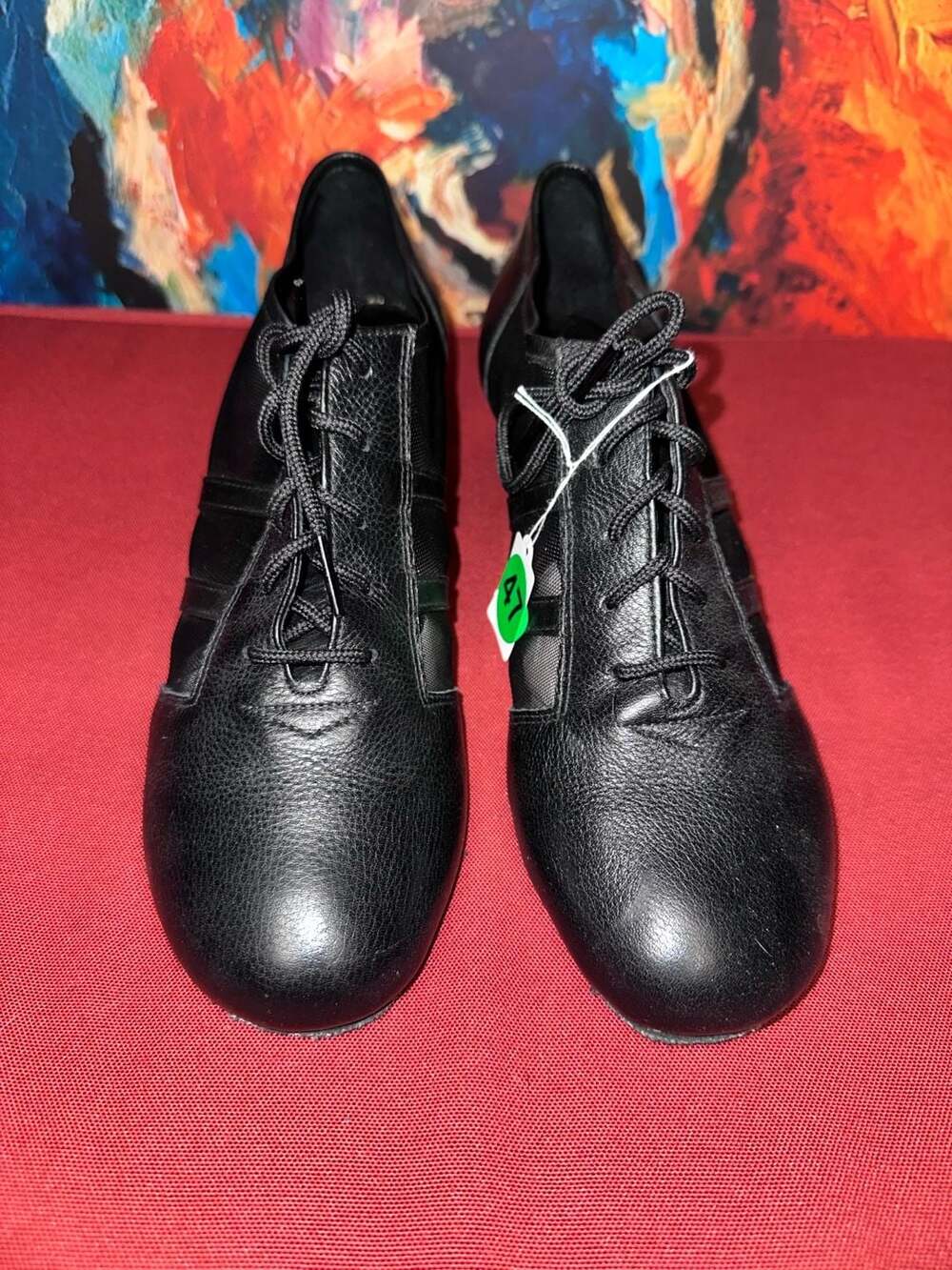 No.47 Coast Dance Shoes Size 9.5 Black Leather Mesh Lace Up Character Heels